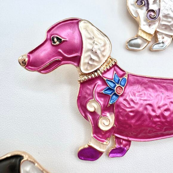 Dachshund Pin Set Of 3 Doxie Wiener Dog Sausage Dog Dackel Enamel On Metal Cute - Picture 4 of 12